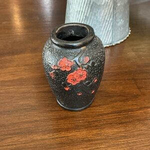 Early 20th Century Japanese Tokanabe Ware Black Red Vase Japan Small 3.5”